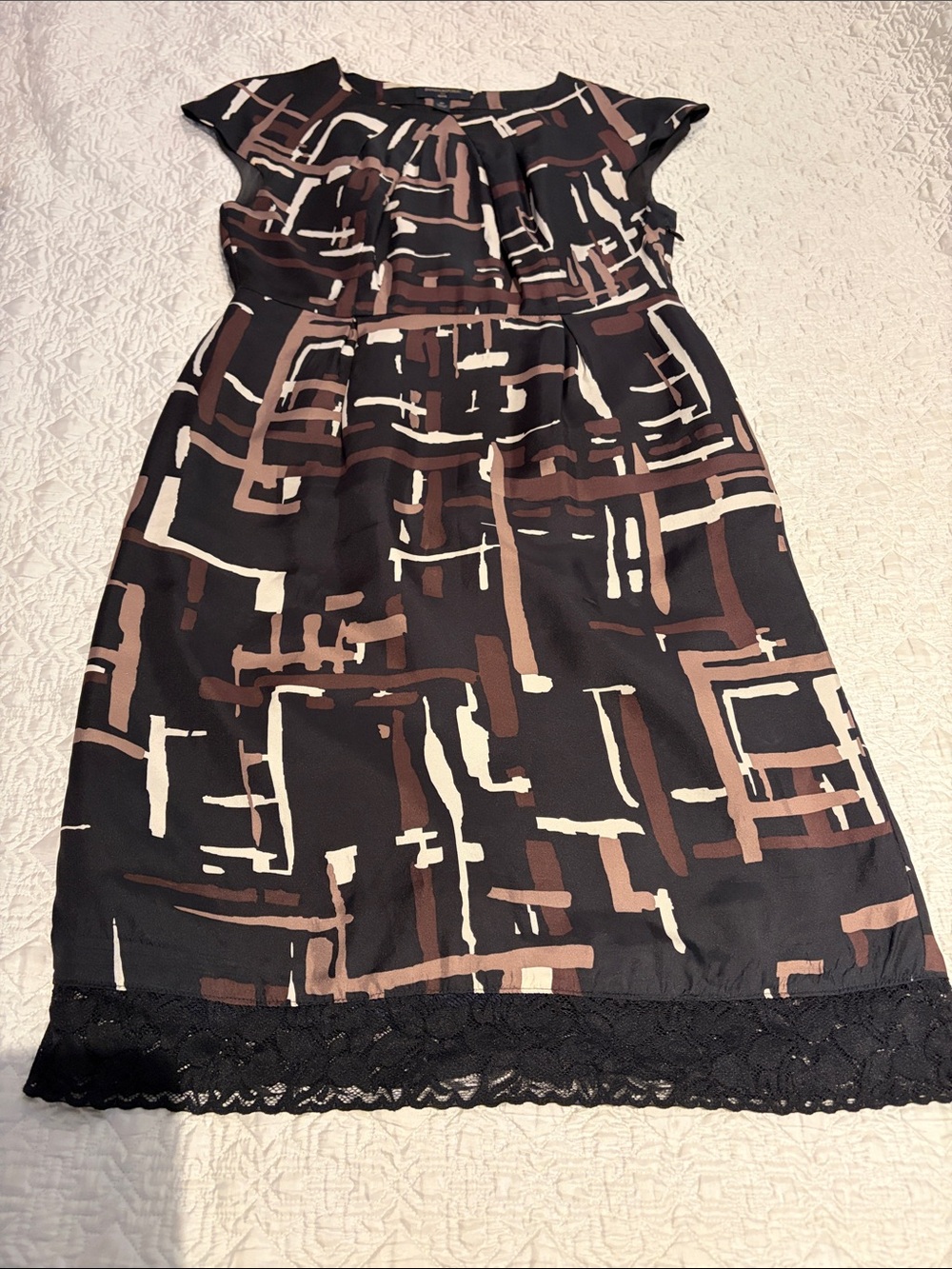 Banana Republic Black, Brown & Cream Abstract Cap Sleeve Dress
